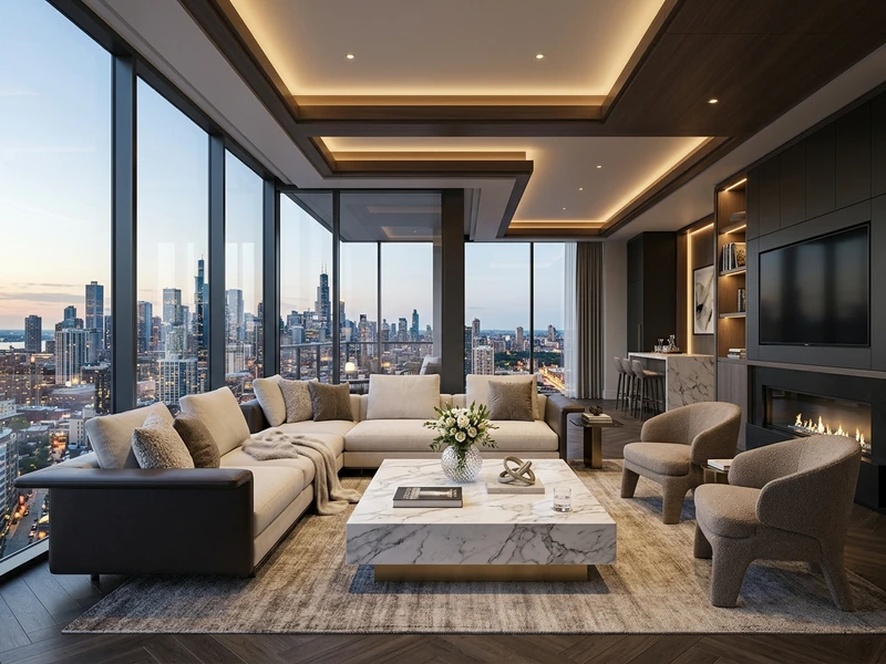 Luxury Penthouse 3D Architectural Living Room Rendering